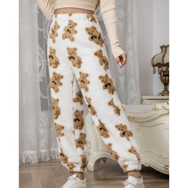 Dammjusiga Varma Pyjamasbyxor i Fleece för Lounge och Sovkläder Brown+White L