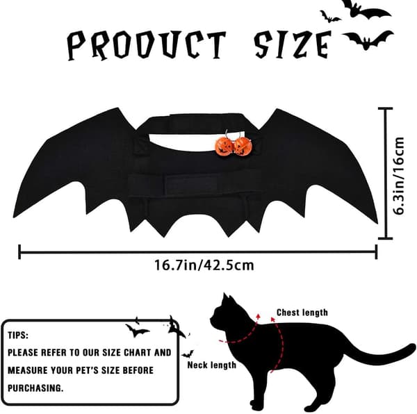 Halloween-kostym för hundar med fladdermusvingar och pumpa-klockor Black M
