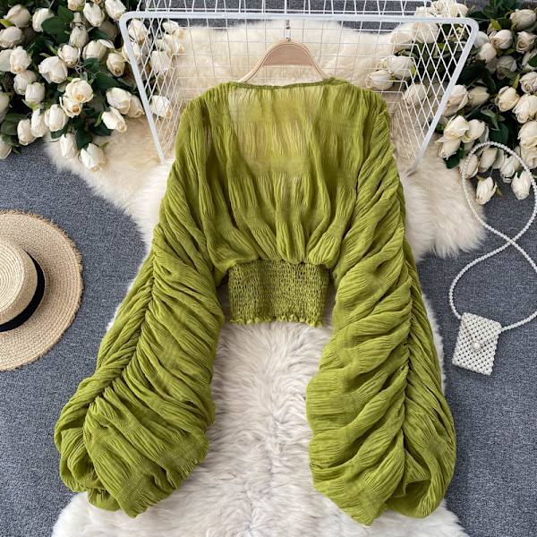 Kvinnor Bell Sleeve Toppar Festliga Toppar för Kvällskläder Spetsblusar green