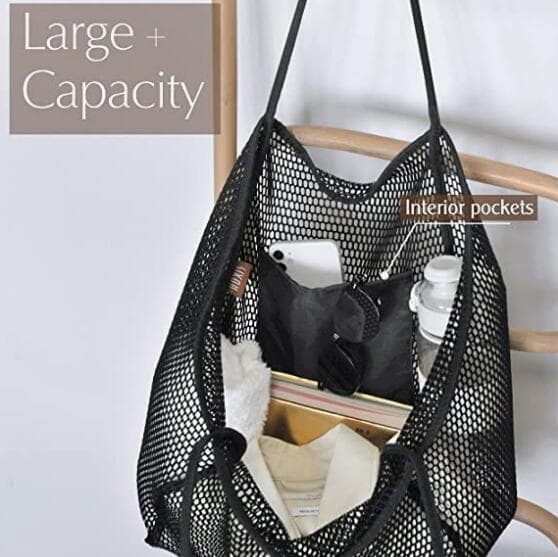 Mesh Beach Tote Damaxelhandväska black