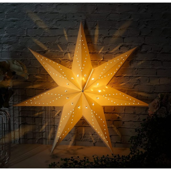 Pappersstjärna lykta, Lys upp stjärnhängande dekoration white 35cm