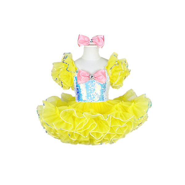 Lasten tanssipuvut, helmiäisillä koristeltu moderni tanssi Tutu-mekko yellow 140cm