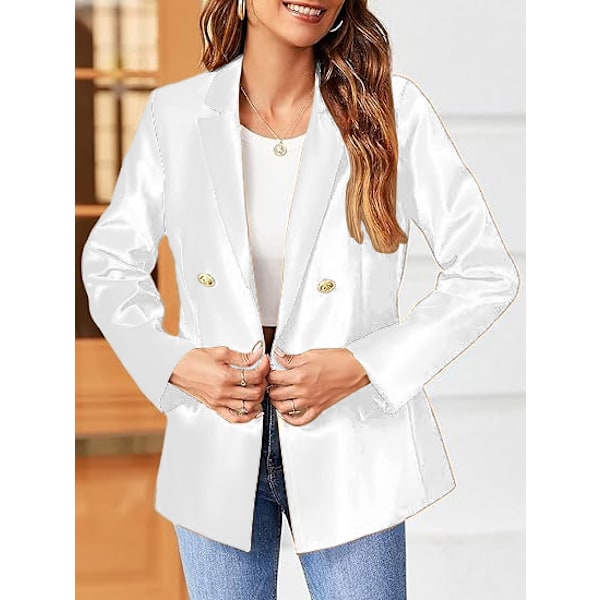 Dame Blazerjakke i Ensfarvet Casual Langærmet med Rever og Knapper White M