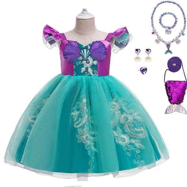 Lilla Sjöjungfrun Kostym för Flickor Sjöjungfruklänning, Klä Upp Tillbehör Ariel Prinsessa 100cm