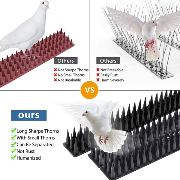 Bird Spikes, 12-pack Djuravskräckande spikar av plast Black