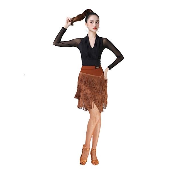 Damkjol med fransar för dans, latin, salsa, tango, balsal Brown 3XL