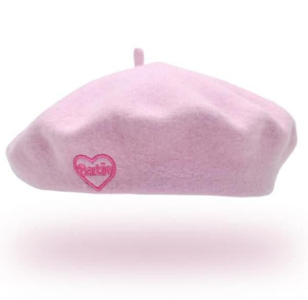 Super Behagelig Pink Uld Broderet Beret Black