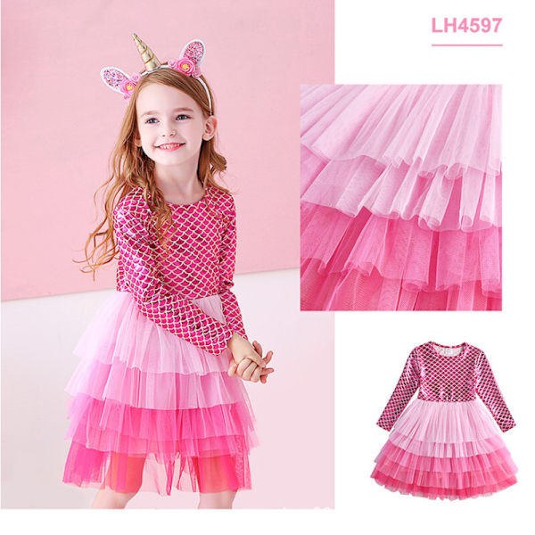 Små flickor Toddler Långärmade Flower Party Tutu Klänningar color3 140cm