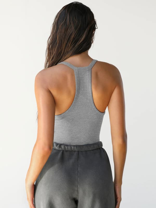 Dam Racerback Basic Tank Camisole V-ringad Slim Fit Ribbad Ärmlös Light Grey L