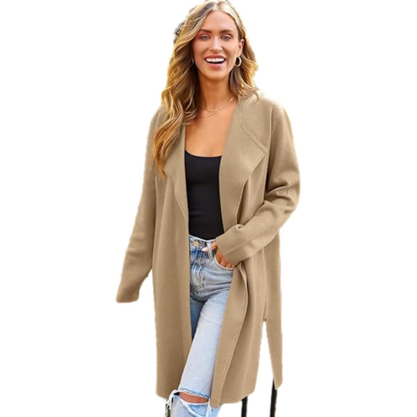Dame Lang Uldbluser Cardigan Let Casual Frakke Khaki L