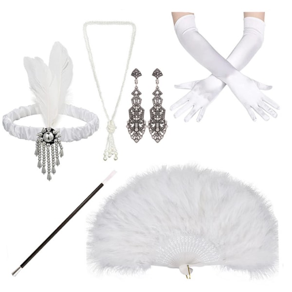 Kvinnors Festkostymtillbehör Set 1920-tals Tillbehör White