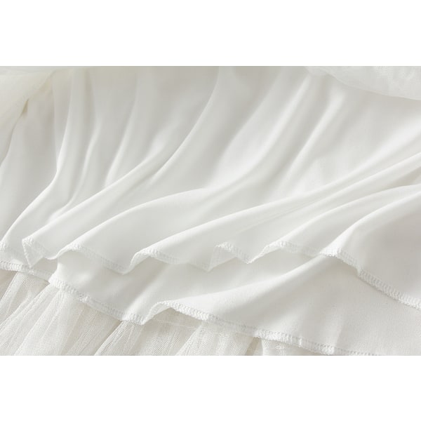 Dame Elastisk Talje Lagdelt Mesh Skørt White L