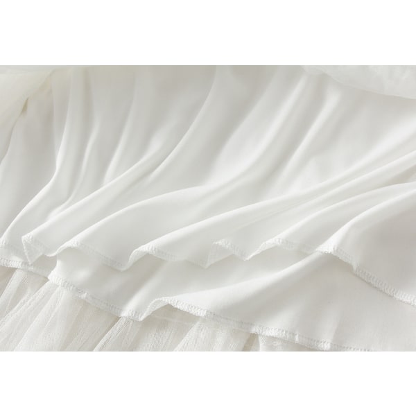 Skjørt for kvinner med elastisk midje og lagdelt netting White L