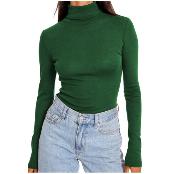 Basic Slim Fitted Långärmad Pullover T-tröjor för kvinnor green L