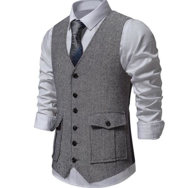 Casual enkelknäppt kostymväst för män Gray 2XL
