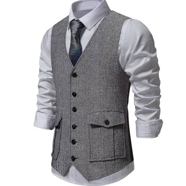 Herrar Casual Singelknäppt Väst Gray XL