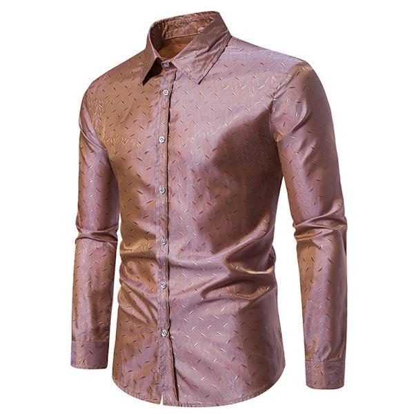 Mænds Casual Langærmet Lapel Trykt Knapløs Skjorte Khaki M