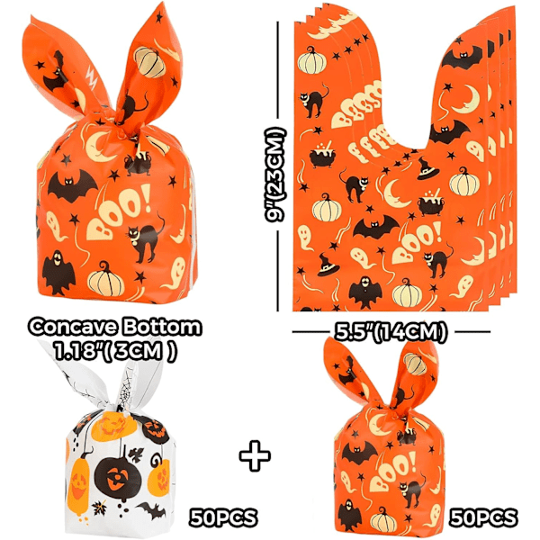 100 kpl Halloween-herkkujen pusseja temppuiluun tai herkkujen jakamiseen Set 2