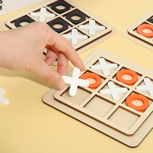 Tic Tac Toe-spel i trä XO Bordsleksak, Barnpusselspel Pedagogiska leksaker Red