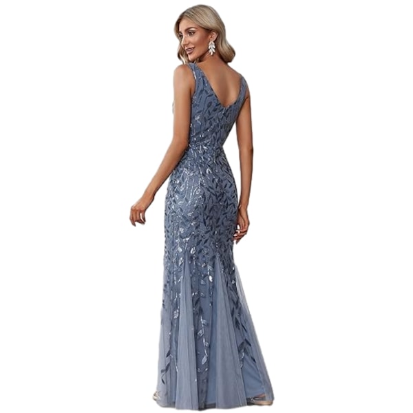 Kvinnors Sekvensdress med Dubbel V-ringning, Ärmlös, Mermaid-Silhuett, Lång Kvällsdress blue L