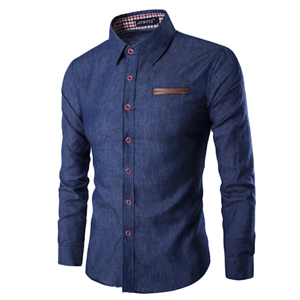 Långärmad jeansskjorta för män dark blue XL