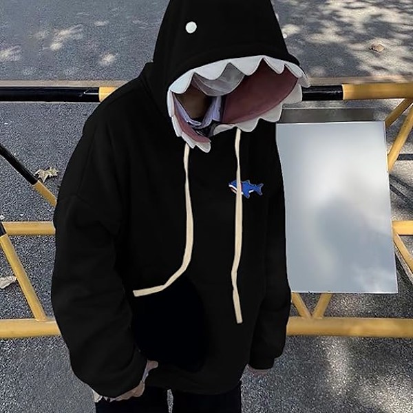 Söt Haj Hoodie för Kvinnor Black L
