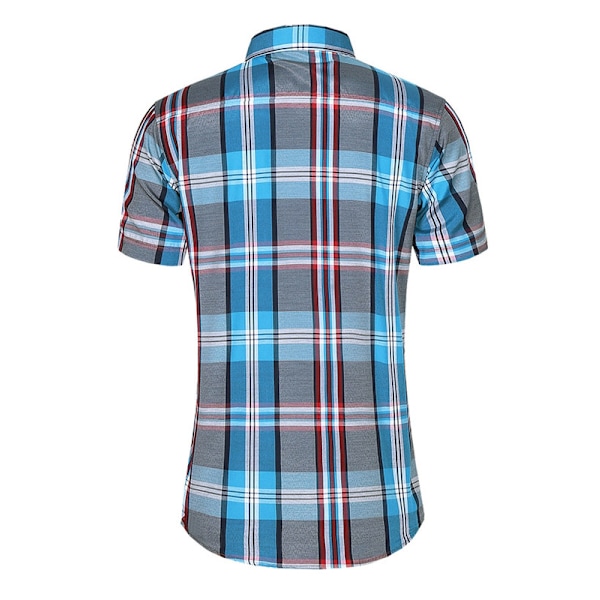 Miesten Ruudullinen Rento Lyhythihainen Napitettava Pukeutumispaita Dark Blue 4XL