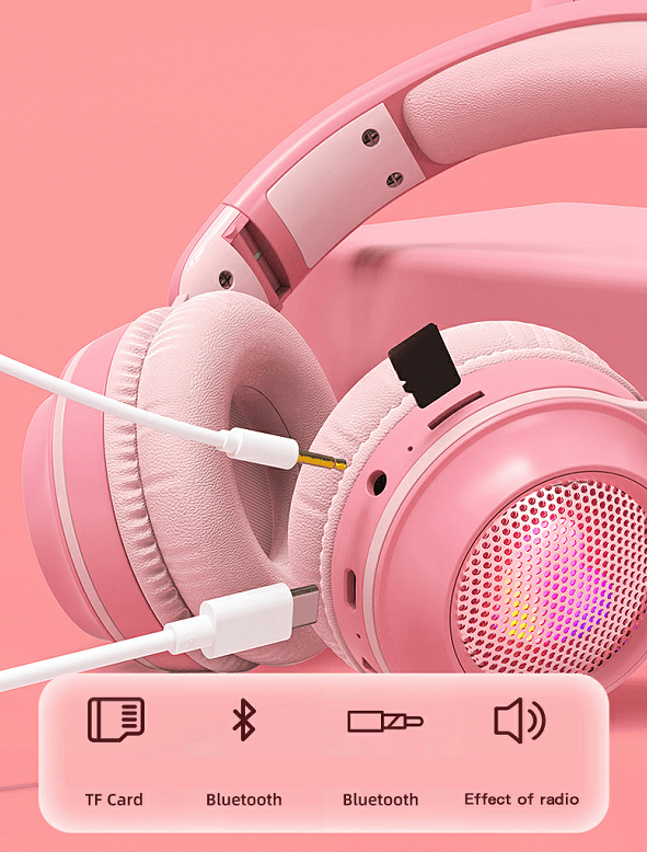 Trådlöst hopfällbart headset för barn med LED-kaninöron white