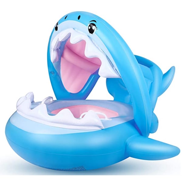 Baby Pool Float Uppblåsbar Shark Simflot med kapell blue