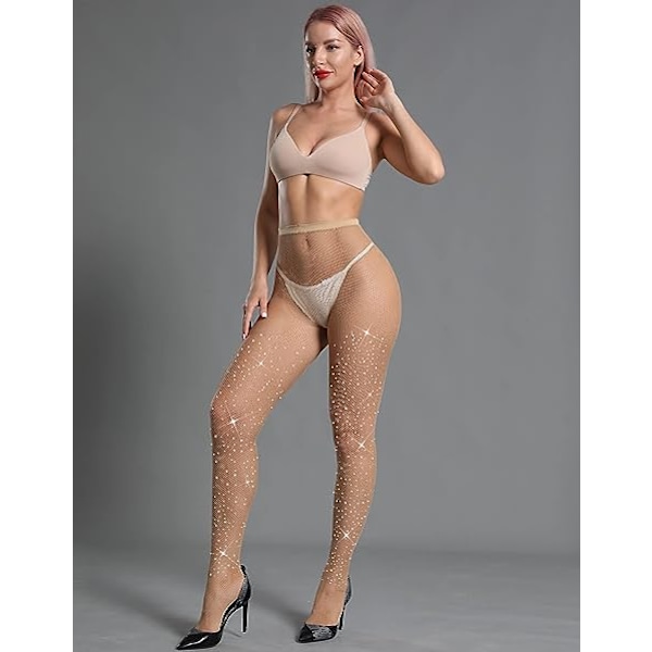 Kvinders Glimmer Rhinestone Fiskenetstrømper Flesh