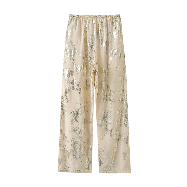 2024 Kvinders Alsidige Afslappet Mid Waist Sagging Bukser Metal Trykt gold M