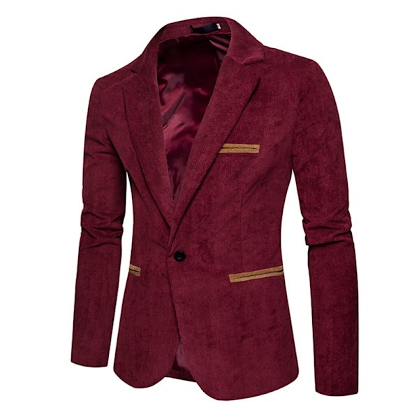 Herrar Casual Corduroy Blazer Klassisk Passform Sportjacka Wine Red M