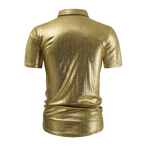 Menn Metallic Kortsermet Skjorte Disco Nattklubb Fest T-skjorter Gold L