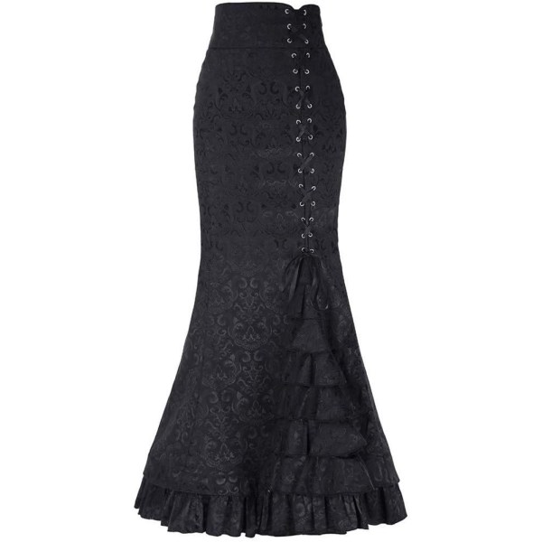 Naisten Victorian Steampunk-tyyläinen Rypytetty Kalahelmainen Mermaid-hame Black XS