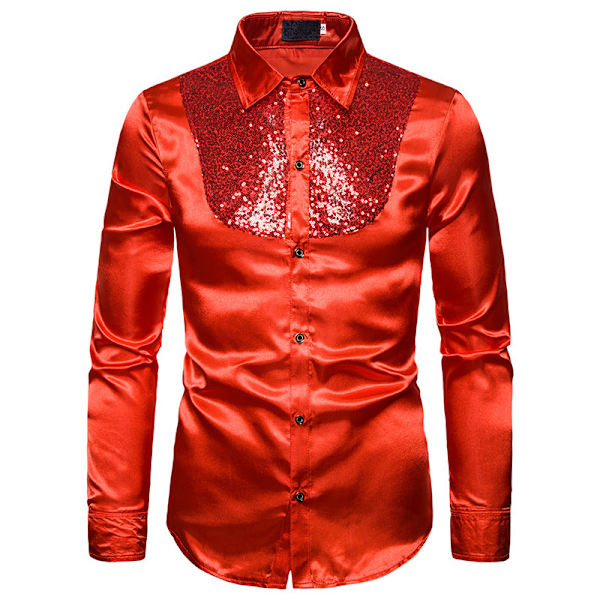 Miesten Kiiltävät Sekvenssit Disco Party Paita Red L