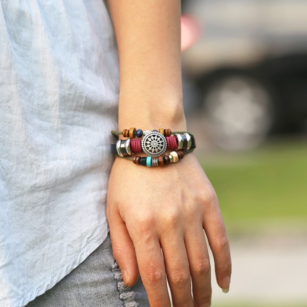 Flerlagigt Läderarmband, Handgjort Pärlarmband Red