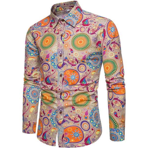 Disco linneskjortor för män 70-tal Casual Paisley-tröjor Blommig vintage långärmad skjorta CS58 2XL