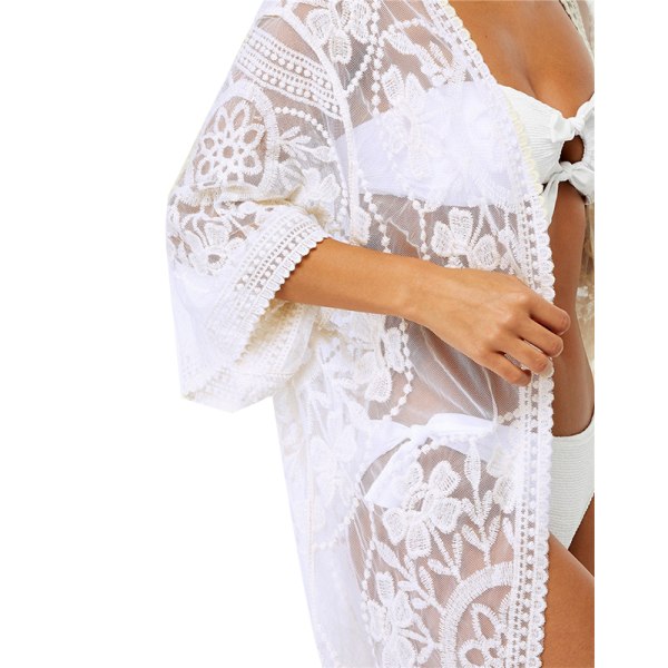 Kvinnors spets Cardigan Blommig Beach Cover Ups white