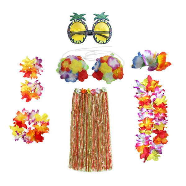 8-pack Hula Kjol Kostym Kit för Hawaii Luau Party multicolour 80cm