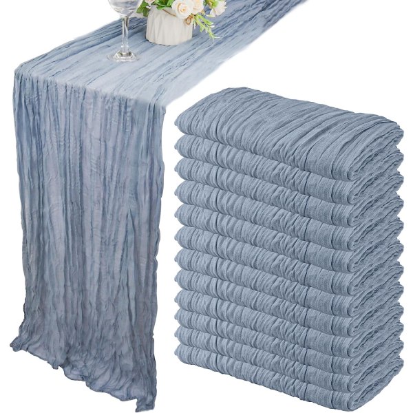 1 Pack Cheesecloth Bordslöpare Bred gasväv Bordslöpare Boho Bordslöpare Grey Blue 90*300cm