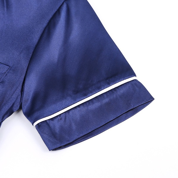 Satin Pyjamas Sett Silke Pjs Kort Erme Barnesovesett blue 110