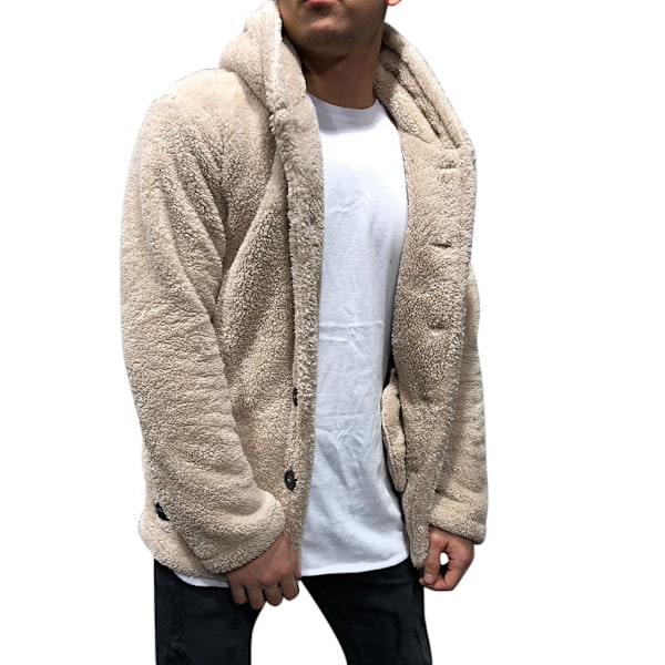 Herr höst vinter huva enfärgad fleecejacka beige 2XL