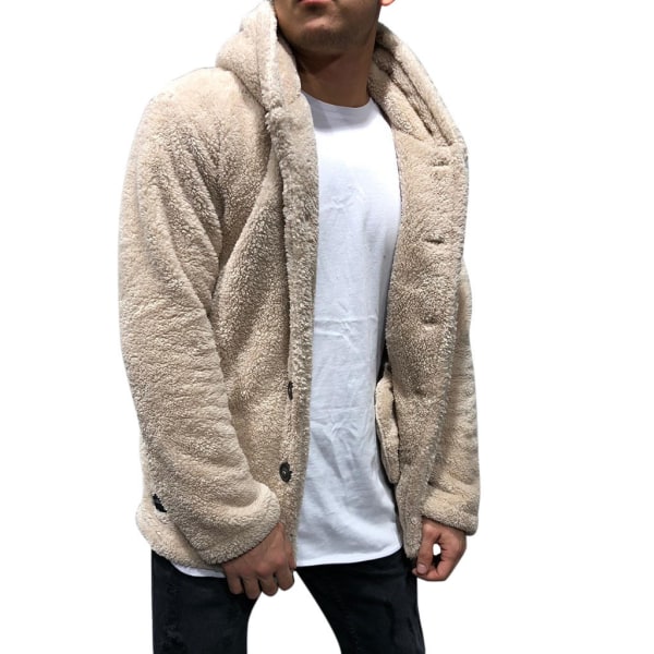 Herr höst vinter huva enfärgad fleecejacka beige M