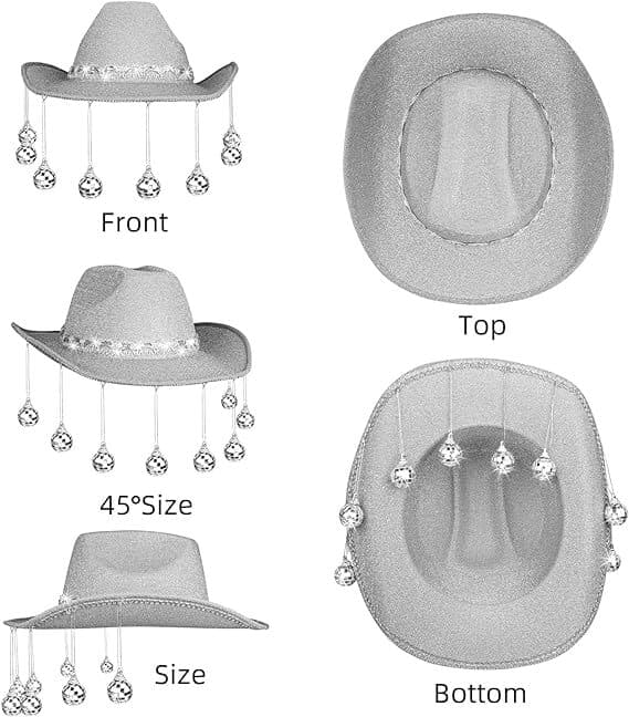 Disco Ball Cowboy Hat, Spejlet Cowboy Hat Silver