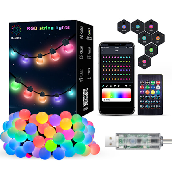Utomhus String Lights 32FT, RGB Patio Lights 10M