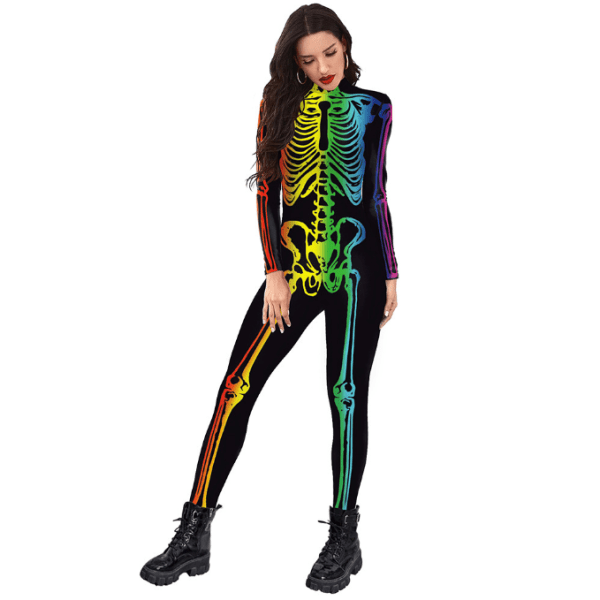 Skeleton Bodysuit för kvinnor Halloween kostym yellow M