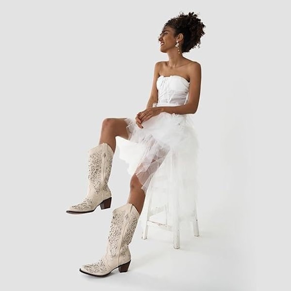 Naisten Glitterillä Koristellut ja Kristalleilla Varustetut Terävät Varpaat Hääcowboybootsit Black Brown 41