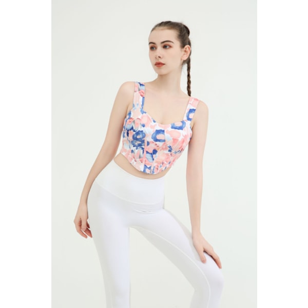 Sport med bröstkuddar multi-color printing bh pink lotus m