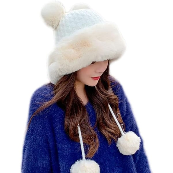 Dames Vinter Fluffy Knit Beanie White