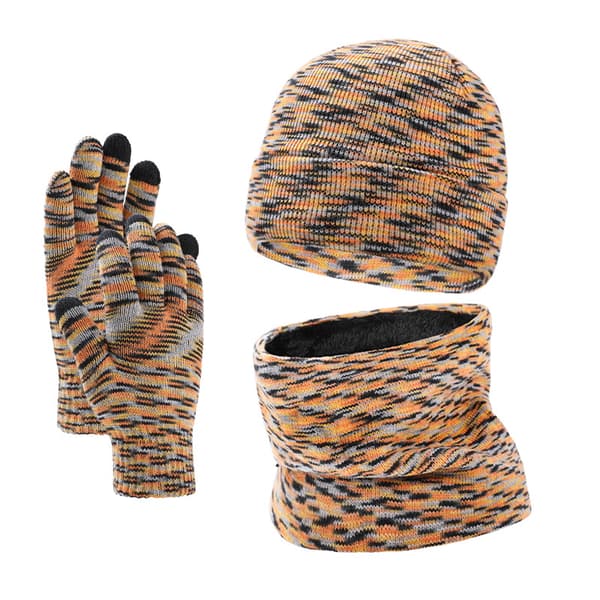 Unisex Vinter Ullhatt, Halsduk och Vantar Set Orange
